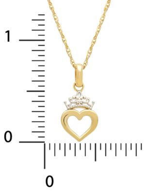 Children's Princess Heart & Tiara 15" Pendant Necklace in 14k Gold