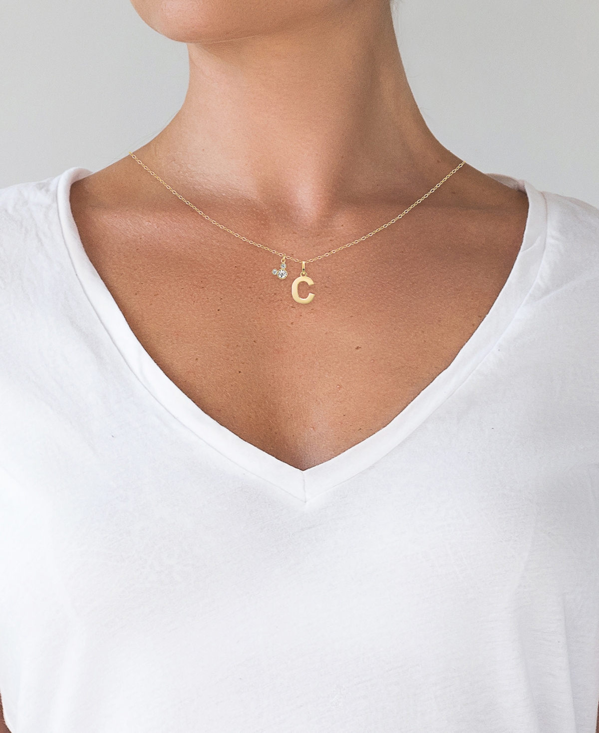 Disney Mickey Mouse Initial Pendant Necklace with Cubic Zirconia in 14k Yellow- C
