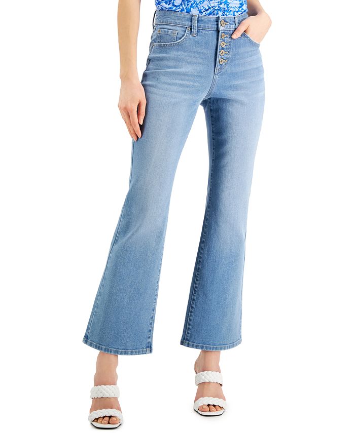 INC International Concepts High-Rise Button-Front Flare Jeans, Created ...
