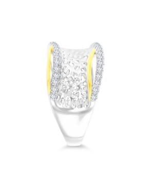 Macy's Cubic Zirconia Two Tone Hammered Criss Cross Ring In White