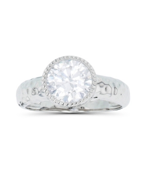 Cubic Zirconia Milgrain Bezel Set Hammered Ring