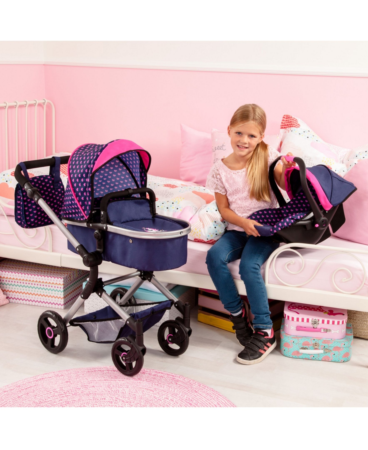 Redbox Baby Doll City Vario Pram Baby Doll Stroller With Diaper Bag In Multi