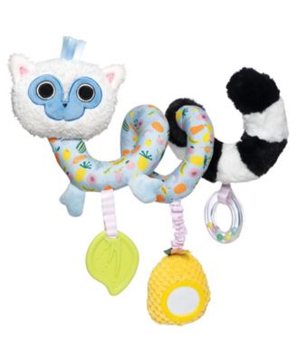 Manhattan Toy Company Lemur Baby Travel Spiral with Baby-safe Mirror, Elastic Pull Cord, Textured Teether and Ring Rattle