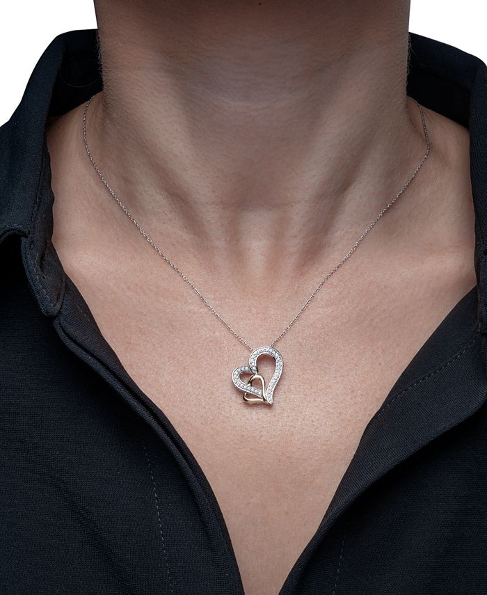 Macy's Diamond Double Heart 18" Pendant Necklace (1/4 ct. t.w.) in 10k Gold & White Gold Macy's
