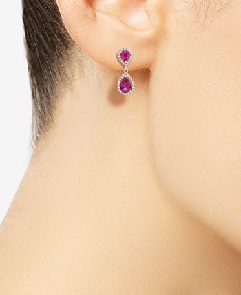 Macy's - Ruby (1-1/3 ct. t.w.) & Diamond (1/8 ct. t.w.) Drop Earrings in 14k Rose Gold