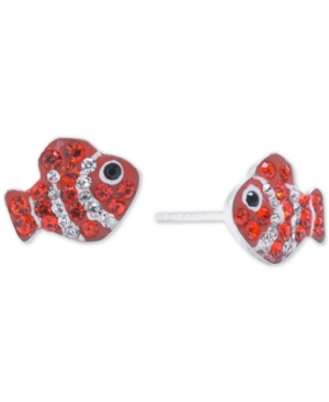 Giani Bernini Crystal Pave Fish Stud Earrings In Sterling Silver, Created For Macy's In Multi