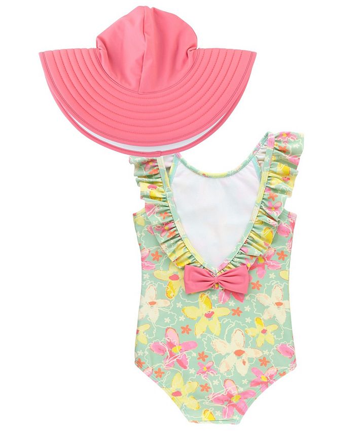 RuffleButts Baby Girls Ruffled 1-Piece Swim Hat Set - Macy's
