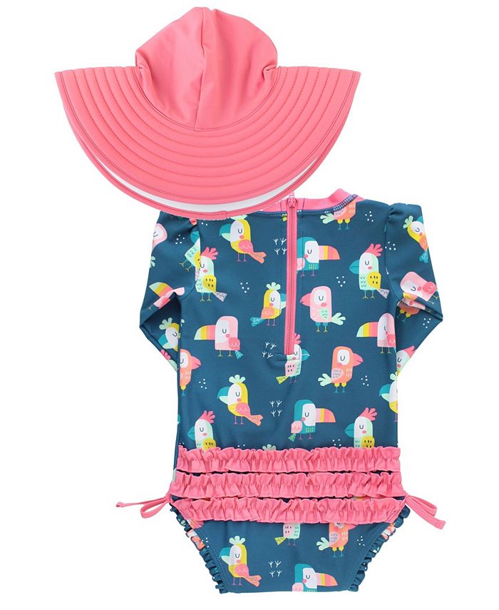 RuffleButts Baby Girls Ruffled 1Piece Rash Guard Swim Hat Set Macy's