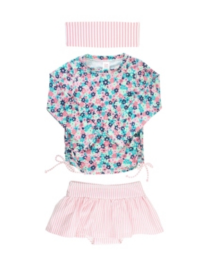 RuffleButts Baby Girls Ruffled 2-Piece Rash Guard Swim Headband Set