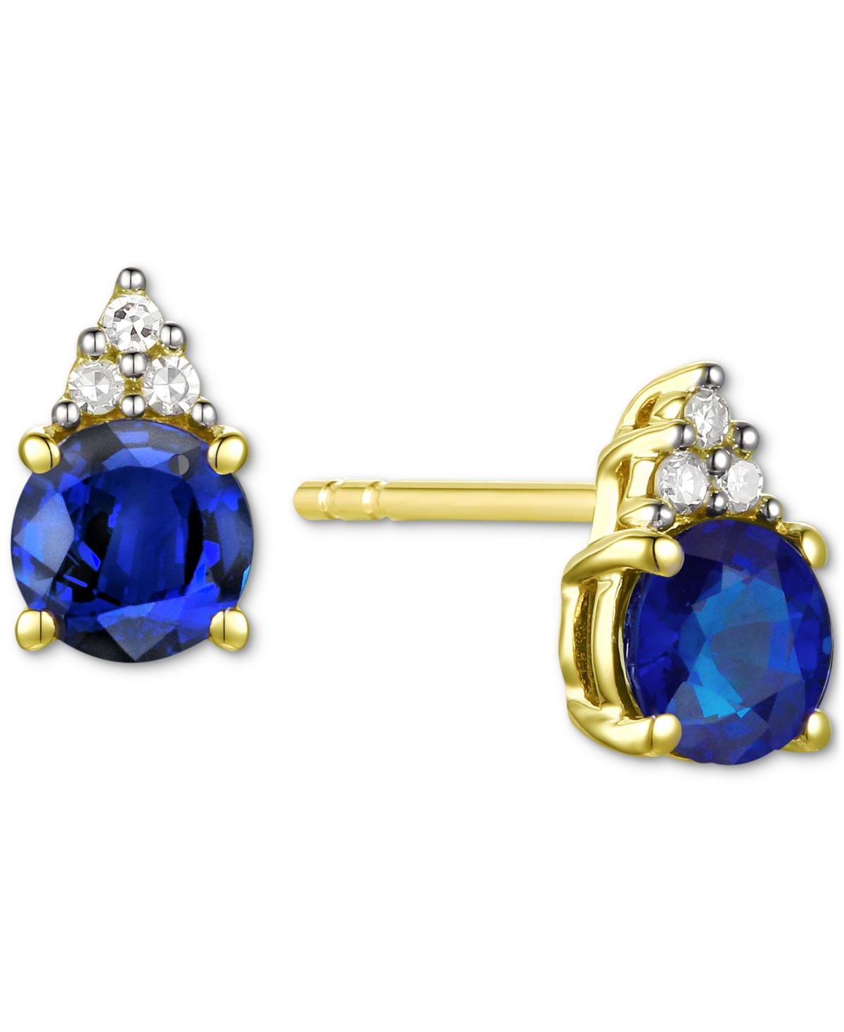 Macy's Sapphire (7/8 Ct. T.w.) & Diamond Accent Stud Earrings In 14k Yellow Gold (also In Emerald, Ruby, Mo In Sapphire,yellow Gold