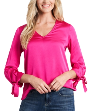 CECE CECE V-NECK SATIN BLOUSE WITH TIE SLEEVES