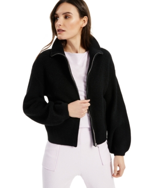 Alfani Modern Lounge Zippered Mock-neck Sweater, Created For Macy's In Deep Black