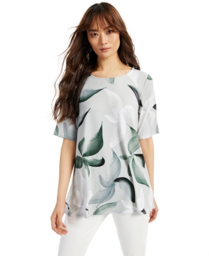 Alfani Printed Scoop-neck Swing Top, Created For Macy's In Mint Linear Flrt