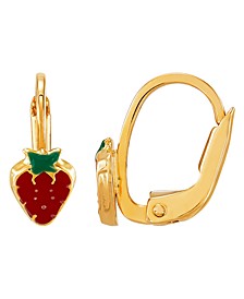 Children's Tiny Enamel Strawberry Earrings in 10K Yellow Gold