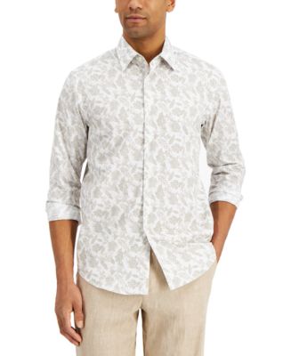 Tasso Elba Men's Suolo Leaf-Print Cotton Shirt, Created for Macy's - Macy's