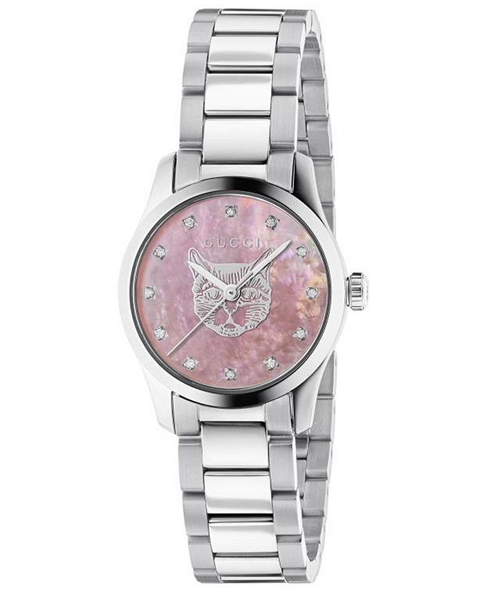 Gucci - Women's Swiss G-Timeless Diamond (1/20 ct. t.w.) Stainless Steel Bracelet Watch 27mm