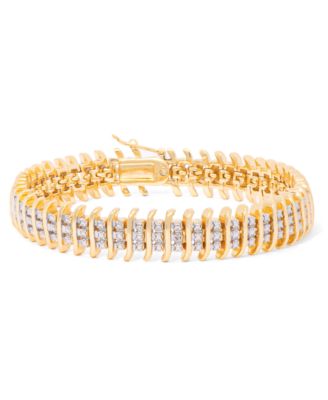 Diamond Accent Wide Link Chain Bracelet in Gold-Plated or Silver-Plated Brass