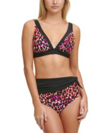 Printed Tie-Back Bikini Top & Printed Sash High-Waist Bottoms