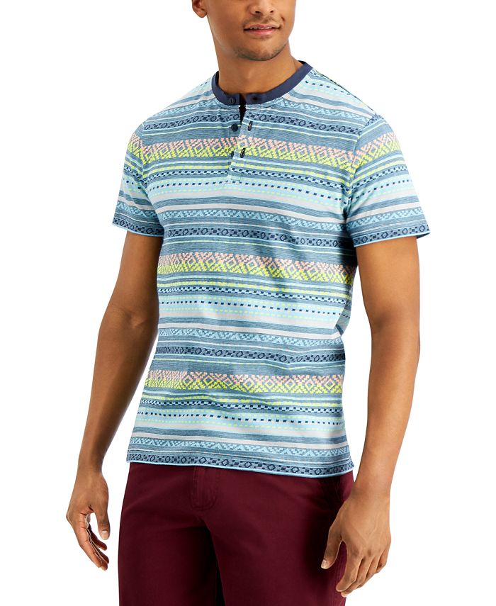 Sun + Stone Men's YarnDyed GeoStripe Henley, Created for Macy's Macy's