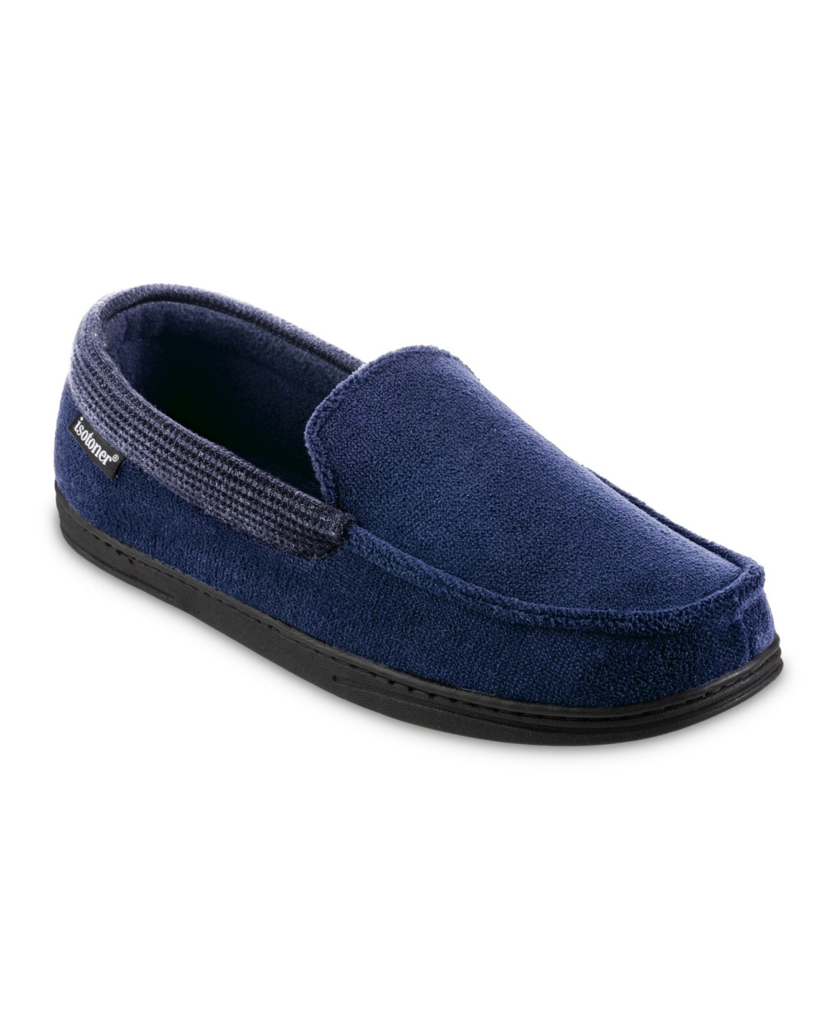 Signature Men's Microterry and Waffle Travis Moccasin Slippers - Navy Blue