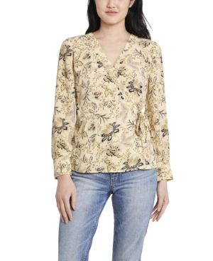 VINCE CAMUTO WOMEN'S ANTIQUE LIKE FLORAL PRINTED SIDE TIE WRAP TOP