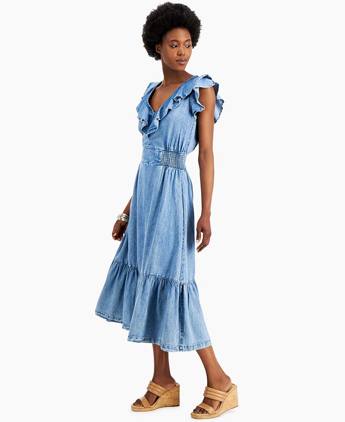 INC International Concepts Ruffled Denim A-Line Dress, Created for Macy ...