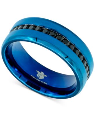 Blackjack - Men's Black Cubic Zirconia Band in Blue Ion-Plated Stainless Steel