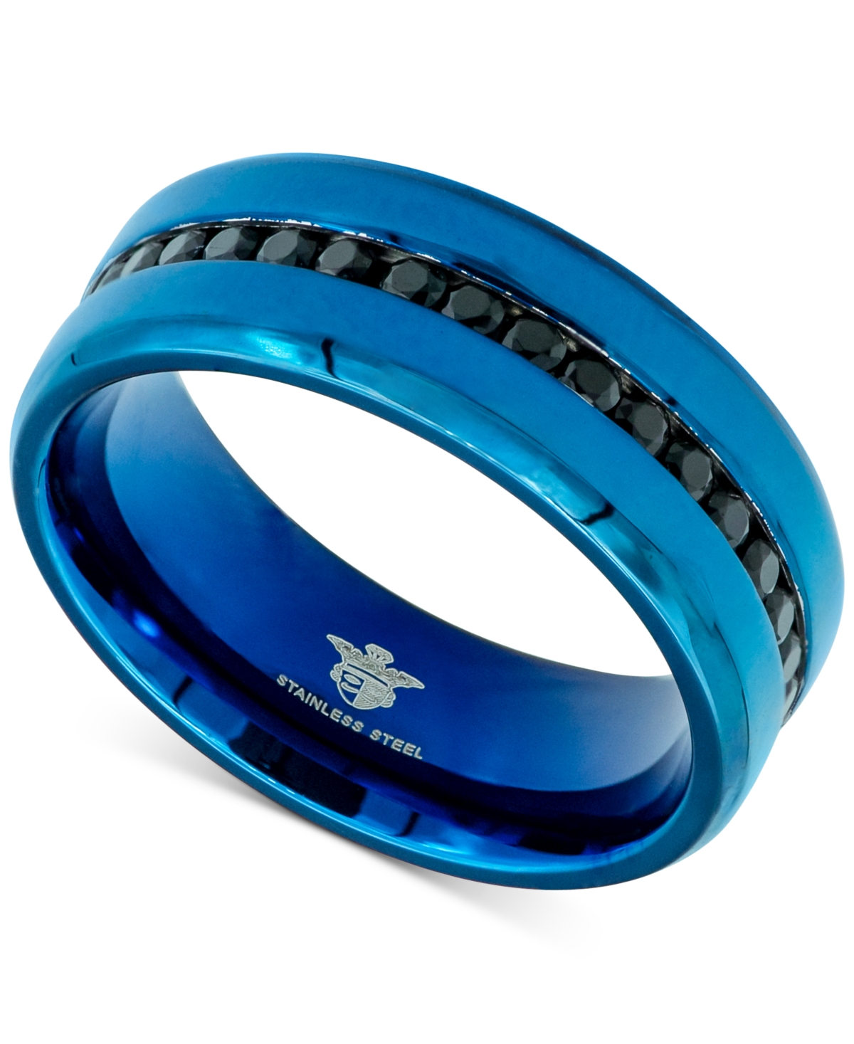 Men's Black Cubic Zirconia Band in Blue Ion-Plated Stainless Steel - Blue