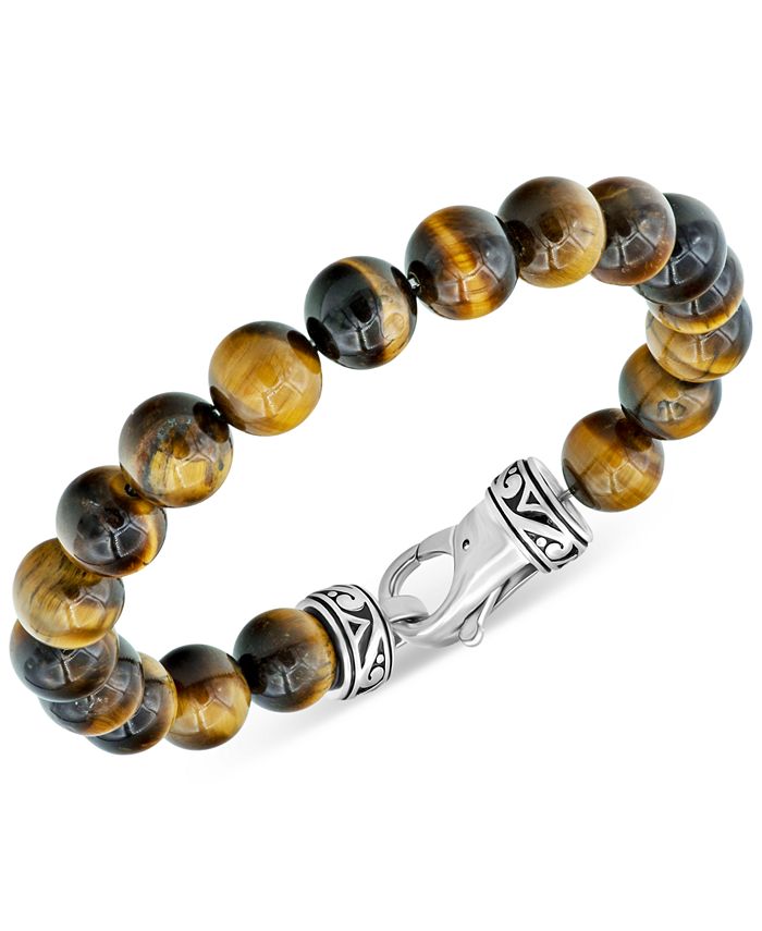 Macy s Men s Tiger s Eye Bead Bracelet in Stainless Steel Macy s