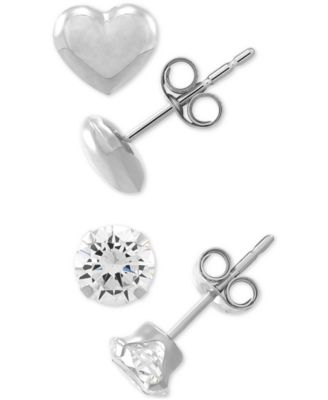 2-Pc. Set Cubic Zirconia & Heart Stud Earrings