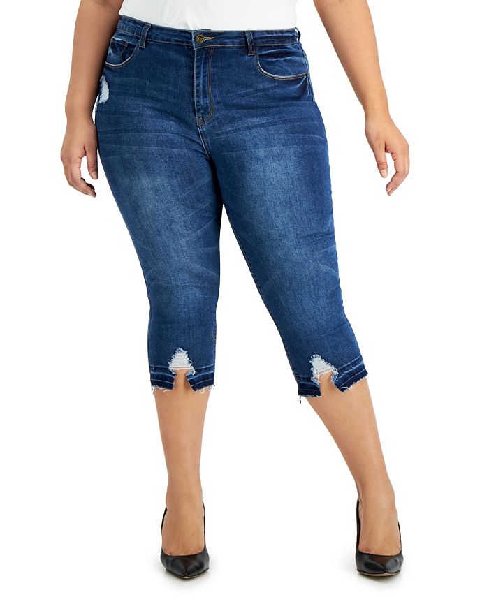 Gogo Jeans Trendy Plus Size Destructed-Hem Skinny Capri Jeans - Macy's