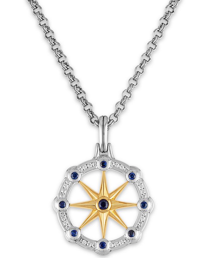 Esquire Men's Jewelry - Blue Sapphire (1/2 ct. t.w.) & White Sapphire (1/2 ct. t.w.) North Star 22" Pendant Necklace