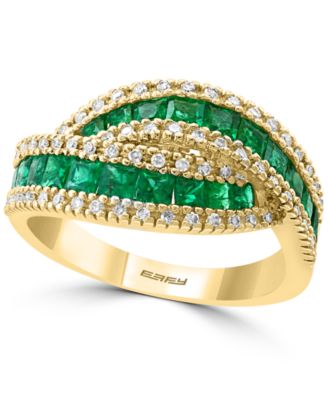 EFFY Collection - Emerald (1-1/2 ct. t.w.) & Diamond (1/4 ct. t.w.) Crossover Statement ring in 14k Gold