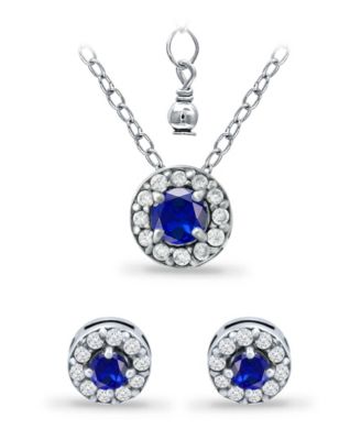 Created Ruby and Cubic Zirconia Halo Pendant and Earring Set, 3 Piece