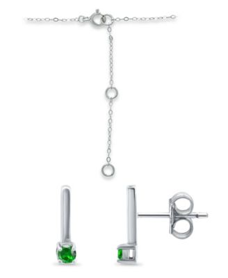 Created Green Quartz Bar Pendant and Earring Set, 3 Piece