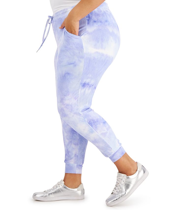 Derek Heart Plus Size Tie-Dyed Ribbed Paper-Bag Jogger Pants - Macy's