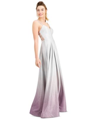 B Darlin Juniors' Strappy-Back Ombré Sparkle Gown - Macy's