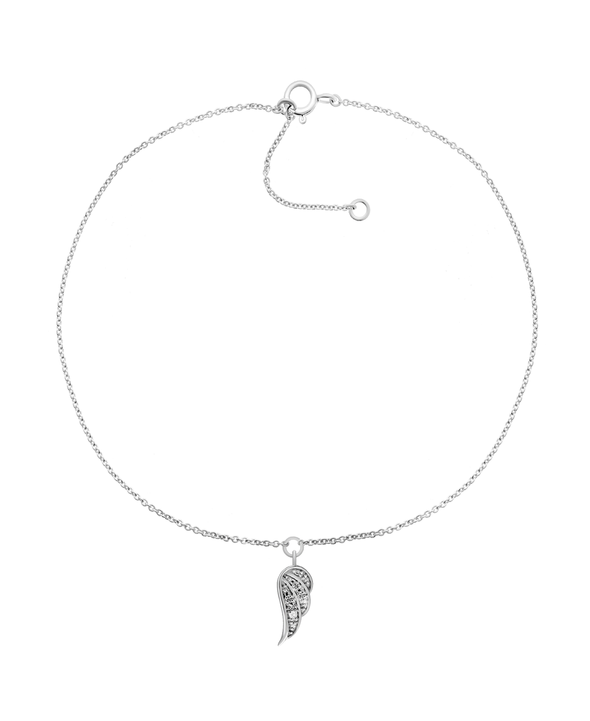 Diamond Accent Angel Wing Anklet in Sterling Silver , 9" + 1" extender - Sterling Silver