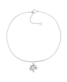 Diamond Accent Tree of Life Anklet in Sterling Silver , 9" + 1" extender