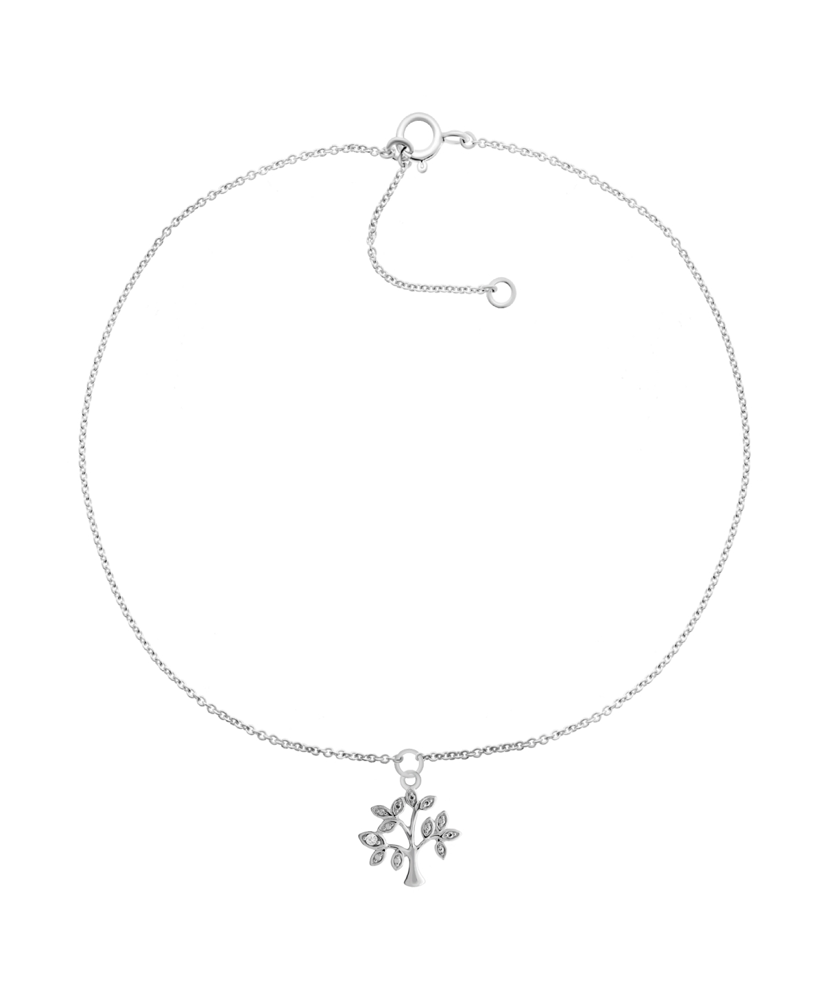 Diamond Accent Tree of Life Anklet in Sterling Silver , 9" + 1" extender - Sterling Silver