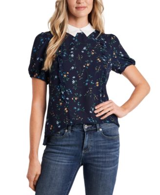 CeCe - Floral-Print Collar Blouse