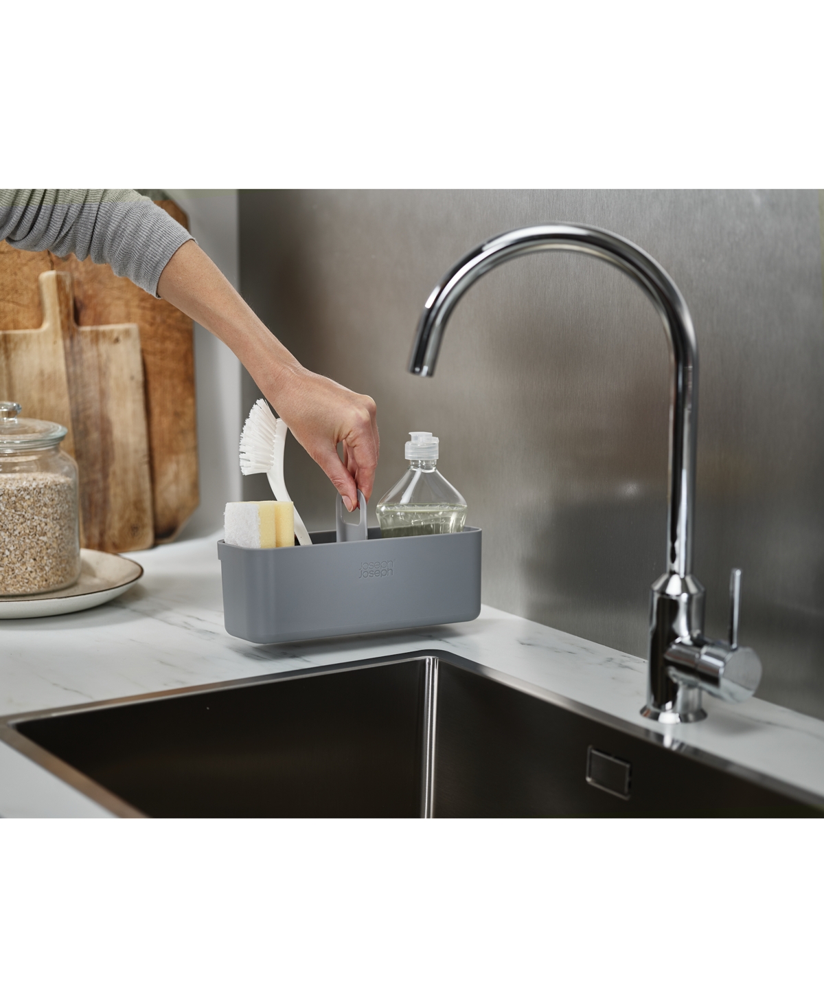Joseph Joseph Doorstore In-cupboard Sink Tidy In Grey