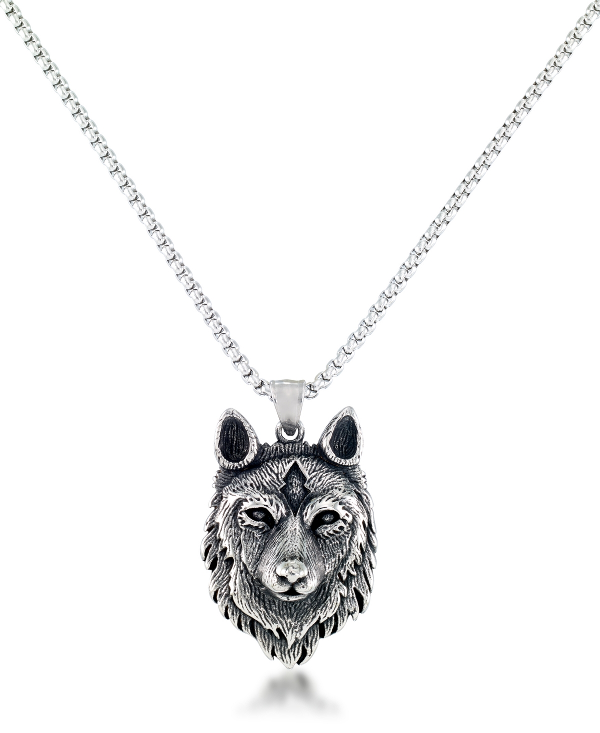 Men's Wolf Head 24" Pendant Necklace in Stainless Steel - Stainless Steel