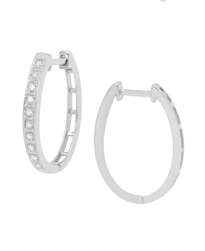 Macy's - Diamond Oval Hoop Earrings (1/10 ct. t.w.) In Sterling Silver