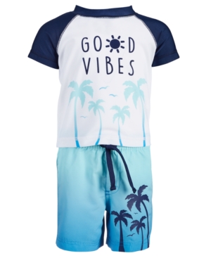 First Impressions Baby Boys 2-Pc Good Vibes Rash Guard & Swim Trunks Set Created for Macy's