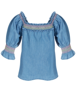 First Impressions Baby Girls Smocked Denim Cotton Top Created for Macy's