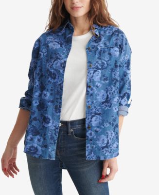 Lucky Brand Women's Cotton Denim Patchwork Button-Front Shirt - Macy's