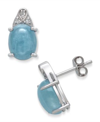Macy's - Milky Aquamarine and Diamond Accent Earrings in  Sterling Silver