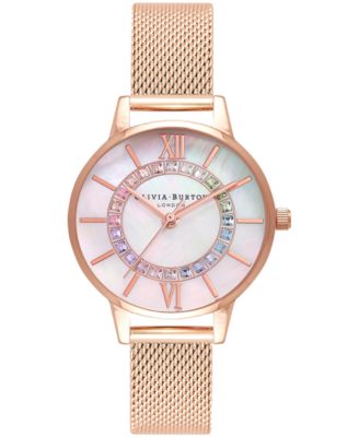 Olivia Burton - Women's Wonderland Rose Gold-Tone Stainless Steel Mesh Bracelet Watch 30mm