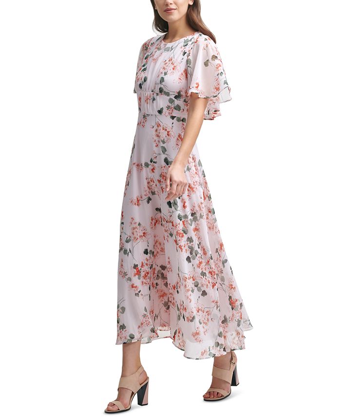 Calvin Klein Floral-Print Chiffon Capelet-Detail Maxi Dress & Reviews ...